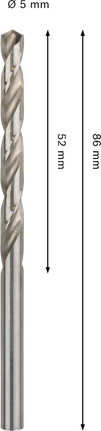 Spirálový vrták Bosch PRO Metal HSS-G 5 mm, délka 86 mm.