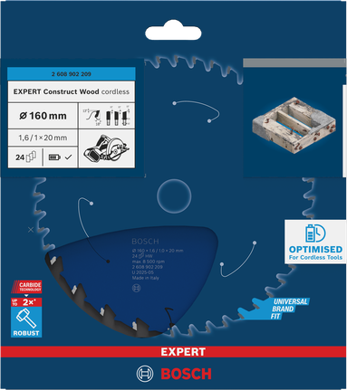 Akumulátorový pilový kotouč Bosch EXPERT Construct Wood 160 mm T24.