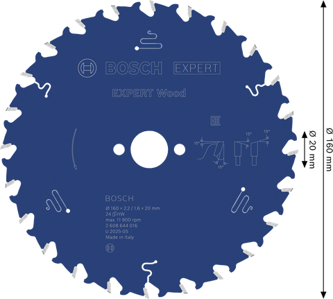 Pilový kotouč Bosch EXPERT Wood 160 mm T24 pro přesné řezání dřeva.