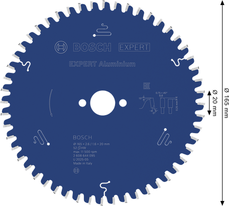 Pilový kotouč Bosch EXPERT do hliníku, 165 mm, 52 zubů.