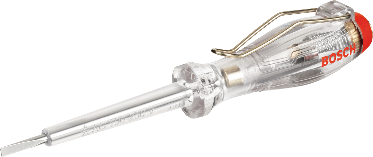 Jednopólový fázový tester Bosch SL3x65 s průhlednou rukojetí.