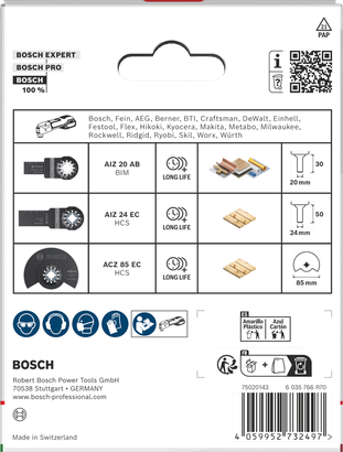 Sada nožů Bosch na dřevo a měkký kov, 3dílná.