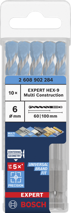 Vrták Bosch EXPERT HEX-9 pro víceúčelové stavebnictví, 6 mm.