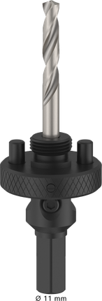 Upínací trn a pilotní vrták Bosch pro děrovou pilu, 32–210 mm.