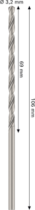 Spirálový vrták Bosch PRO Metal HSS-G 3,2x69x106 mm.