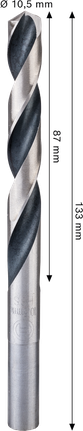Spirálový vrták Bosch Metal HSS se zkrácenou stopkou 10,5 mm.