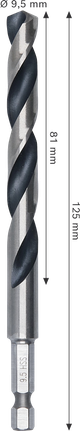 Vrták do kovu Bosch HSS s šestihrannou stopkou 9,5 mm.