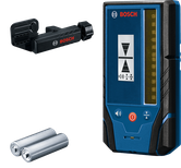 Laserový přijímač Bosch LR 3 se svorkou a bateriemi.