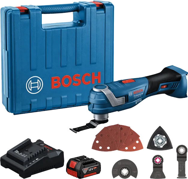 Sada akumulátorového multifunkčního nářadí Bosch GOP 185-LI s příslušenstvím.