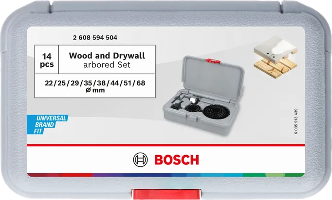 Sada děrových pil na dřevo a sádrokarton Bosch v kufříku.