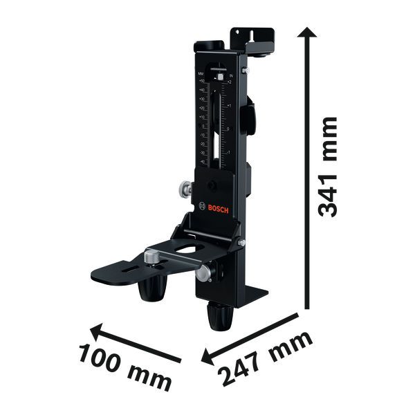 Nástěnný držák Bosch WM5 s vyznačenými rozměry.