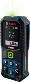 Laserový měřič výšky a Bosch EXLM100-39CG s digitálním displejem.