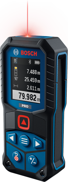 Laserový měřič Bosch GLM80-35C s digitálním displejem.