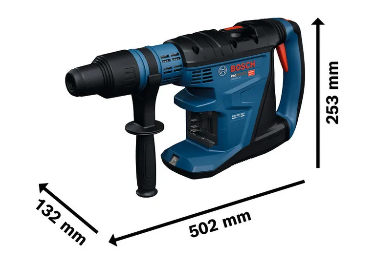 Vrtací kladivo Bosch GBH18V-40 s SDS max, délka 502 mm.