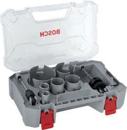 Sada závitových děrových pil Bosch PRO Construction Material v kufříku.