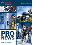 Na obrázku jsou pracovníci v různých situacích. Vlevo muž v reflexní vestě používá měřicí přístroj, vpravo technik s vrtacím zařízením. Uprostřed je stroj na sečení trávy. Pozadí je jasně modré s textem "PRO NEWS". Atmosféra je pracovní a profesionální.