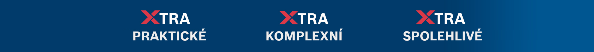 Modré logo Bosch s nápisy "XTRA PRAKTICKÉ", "KOMPLEXNÍ", "SPOLEHLIVÉ".