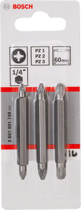 Bosch 3-teiliger doppelseitiger PZ-Bitsatz 60mm.