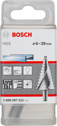 Bosch HSS-Stufenbohrer 6–39 mm.