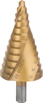 Bosch HSS-TiN-Stufenbohrer mit 6-39 mm Bereich.