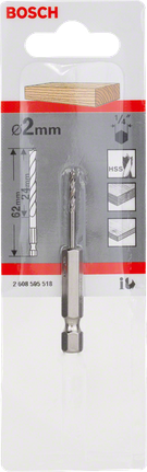 Bosch Zentrierbohrer 2 mm mit 1/4 Zoll Sechskantschaft.