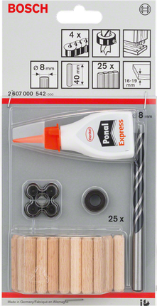 Bosch 32-teiliges 8 mm Holzdübel-Set.