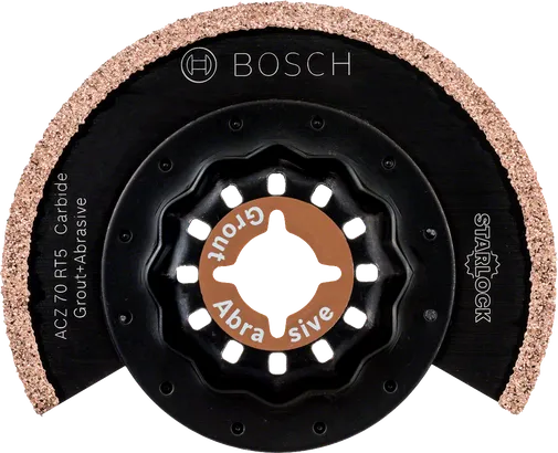 Bosch Hartmetall-Fugenmörtel und abrasive Starlock-Klinge.