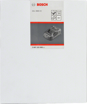 Verpackung des Multivolt-Ladegeräts Bosch GAL 3680 CV.