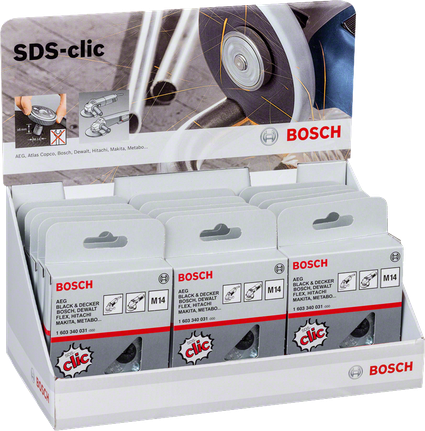 Bosch SDS Klickmuttern-Display, 15 Stück, Gewindesteigung 2 mm.