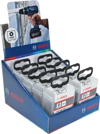 Displaybox mit Bosch PH2-Schraubendreherbits.