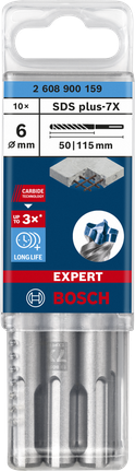 Bosch SDS plus-7X 6×50×115 mm Hammerbohrer 10er-Pack.