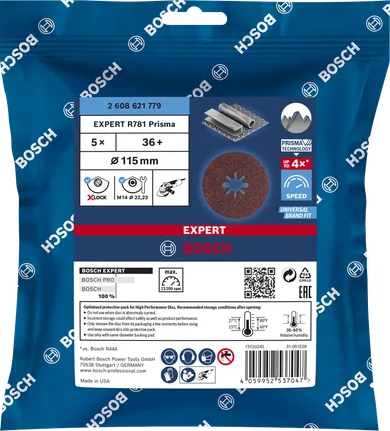 Bosch 115 mm X-LOCK Fiberscheibe 36+, 5er-Pack.