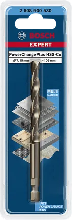 Bosch EXPERT PowerChangePlus HSS-Co Bohrer 7,15 x 105 mm für verschiedene Materialien.