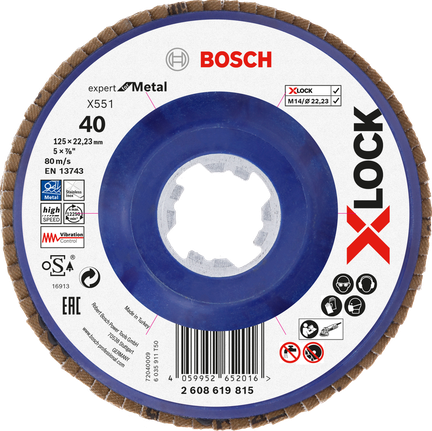 Bosch X-LOCK Fächerscheibe X551 für Metall, Körnung 40.