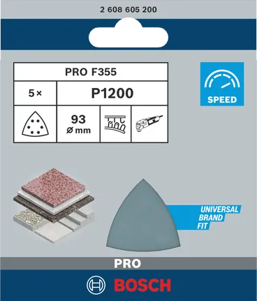 Bosch PRO F355 93 mm P1200 Schleifblätter 5-tlg.