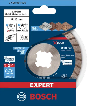 Bosch EXPERT MultiMaterial X-LOCK Diamant-Trennscheibe 115×22,23 mm.