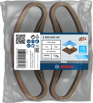 Bosch PRO X440 Schleifbänder 40×305 mm K40 10 Stück.
