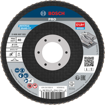 Bosch PRO X571 Fächerscheibe 115 mm G40 zum Metallschleifen.
