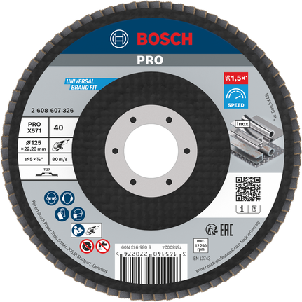 Bosch PRO X571 Fächerscheibe G40, 125 mm zum Metallschleifen.