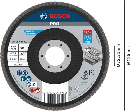 Bosch PRO X571 Fächerscheibe 125 mm G60 zum Metallschleifen.