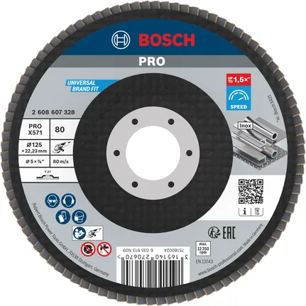 Bosch PRO X571 Fächerscheibe 125 mm G80 zum Metallschleifen.