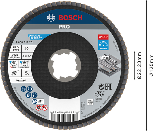 Bosch PRO X571 Fächerscheibe abgewinkelt 125mm G40 X-Lock.