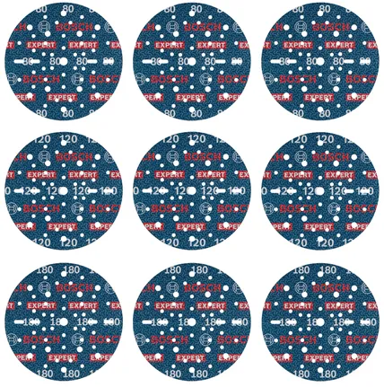 Bosch EXPERT O780 Folienschleifscheiben-Set, 150 mm, verschiedene Körnungen.