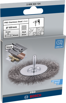 Bosch PRO Edelstahl-Reinigungsdrahtrad 100 x 0,3 mm.