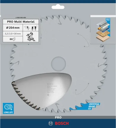 Bosch PRO Multi Material Kreissägeblatt 254×3,2×30 mm T80.