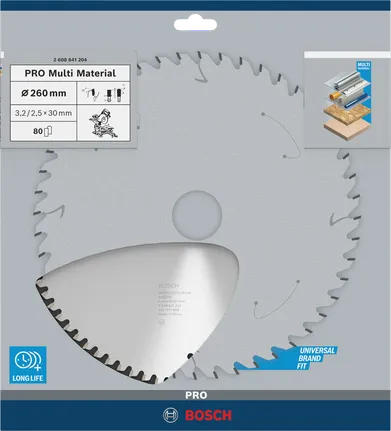 Kreissägeblatt Bosch PRO Multi Material 260×3,2×30 mm.