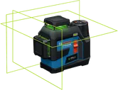 Bosch GLL 12V-100-33 CG Laser-Nivelliergerät mit grünen Linien.