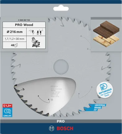 Bosch PRO Wood Akku-Kreissägeblatt 216 mm T48.