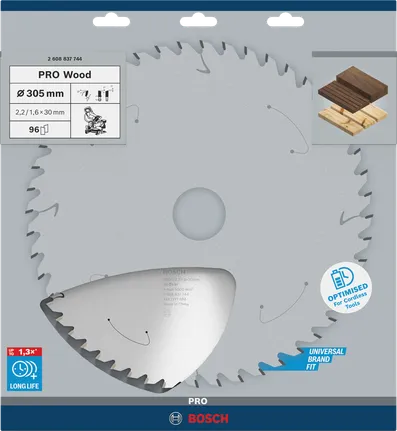 Bosch PRO Wood Akku-Kreissägeblatt 305 mm für saubere Holzschnitte.