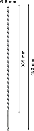 Bosch PRO Holzschlangenbohrer 8x385x450 mm für tiefe Bohrungen.
